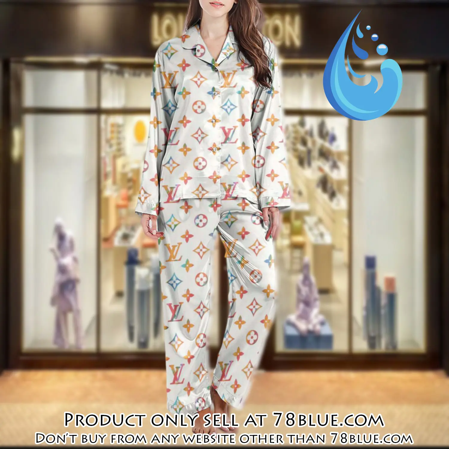 Lv monogram long satin pajama set pjs1013 78b2025838